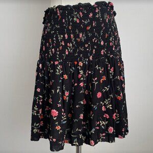 GANNI Black Elm Floral Print Ruffle High Waist Flowy Skirt Size 36 (US 4)